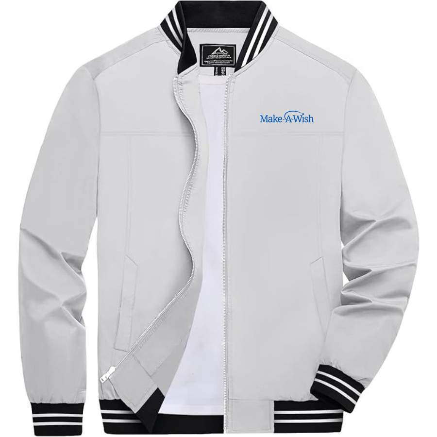 Men's Make-A-Wish Lightweight Zip-Up Bomber Jacket with Ribbed Collar and Cuffs Versatile Casual Outerwear