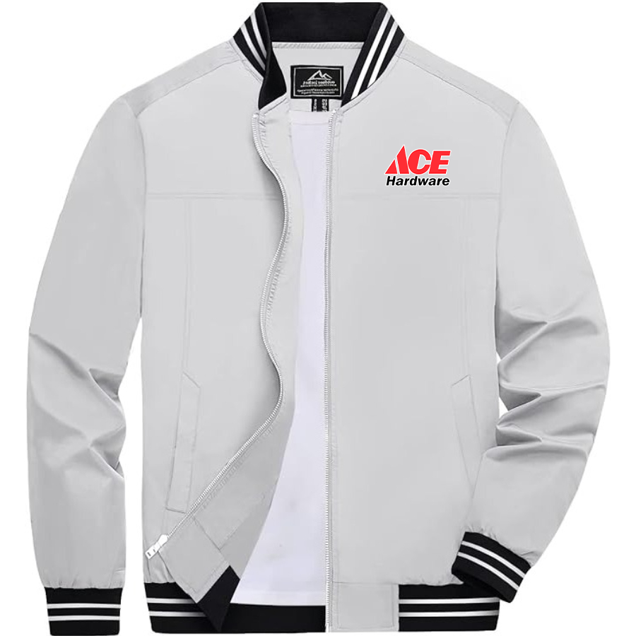 Men's  Ace Lightweight Zip-Up Bomber Jacket with Ribbed Collar and Cuffs Versatile Casual Outerwear