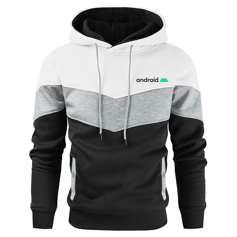 Men's Android  Gesean Novelty Color Block Pullover Fleece Hoodie Long Sleeve Casual Sweatshirt with Pocket