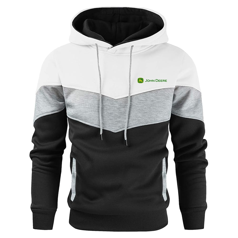 Men's John Deere Gesean Novelty Color Block Pullover Fleece Hoodie Long Sleeve Casual Sweatshirt with Pocket