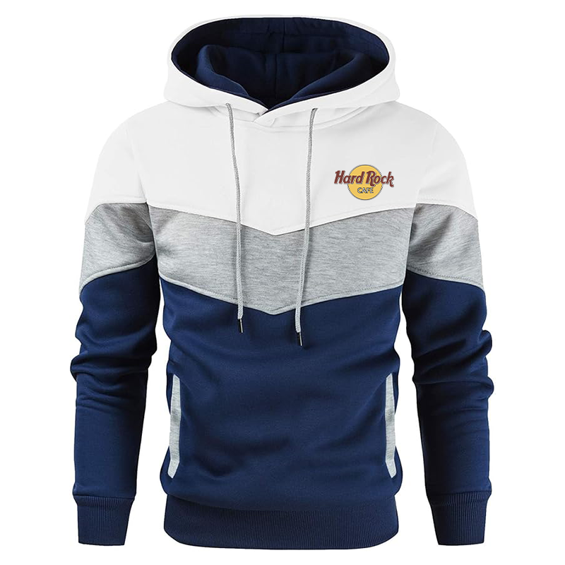 Men's Hard Rock Cafe Gesean Novelty Color Block Pullover Fleece Hoodie Long Sleeve Casual Sweatshirt with Pocket