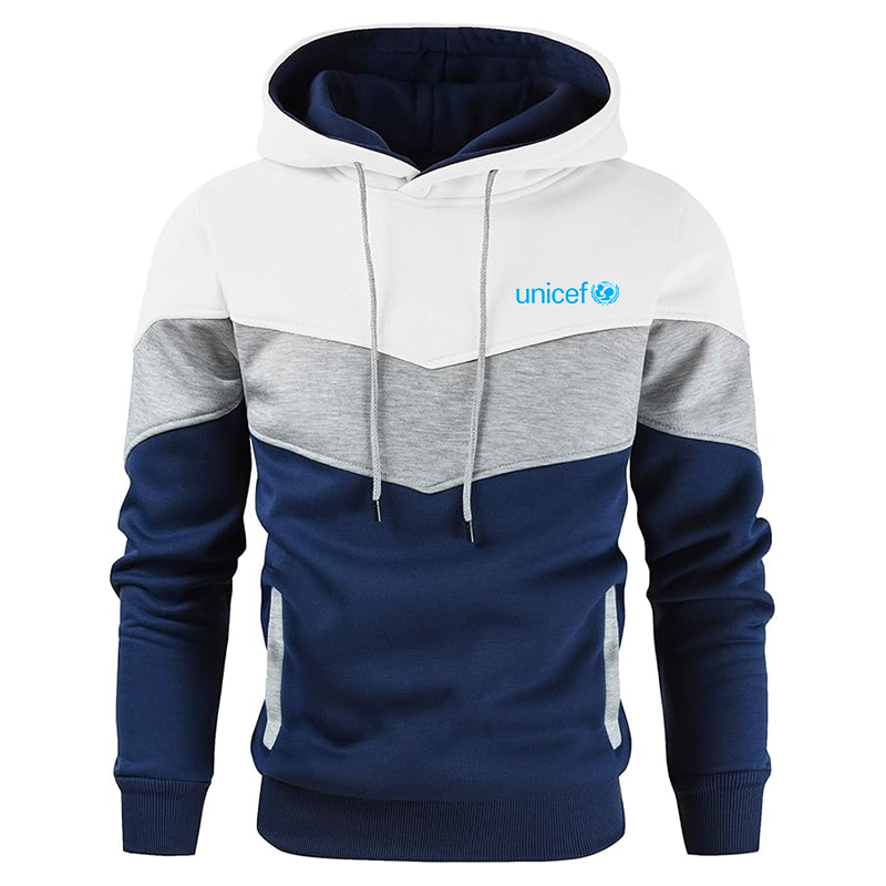 Men's UNICEF Gesean Novelty Color Block Pullover Fleece Hoodie Long Sleeve Casual Sweatshirt with Pocket
