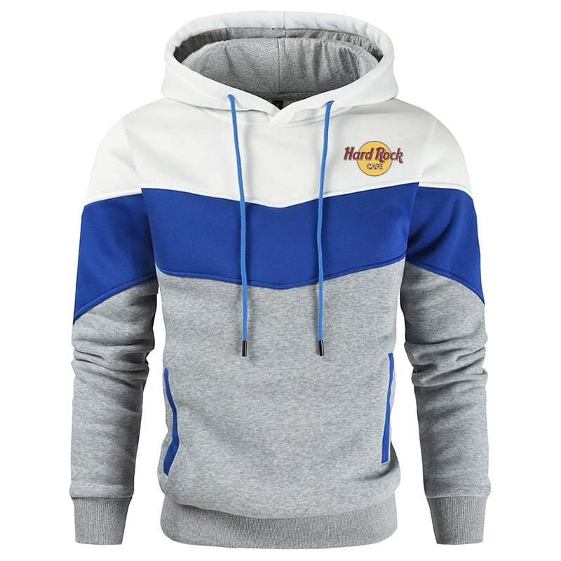 Men's Hard Rock Cafe Gesean Novelty Color Block Pullover Fleece Hoodie Long Sleeve Casual Sweatshirt with Pocket