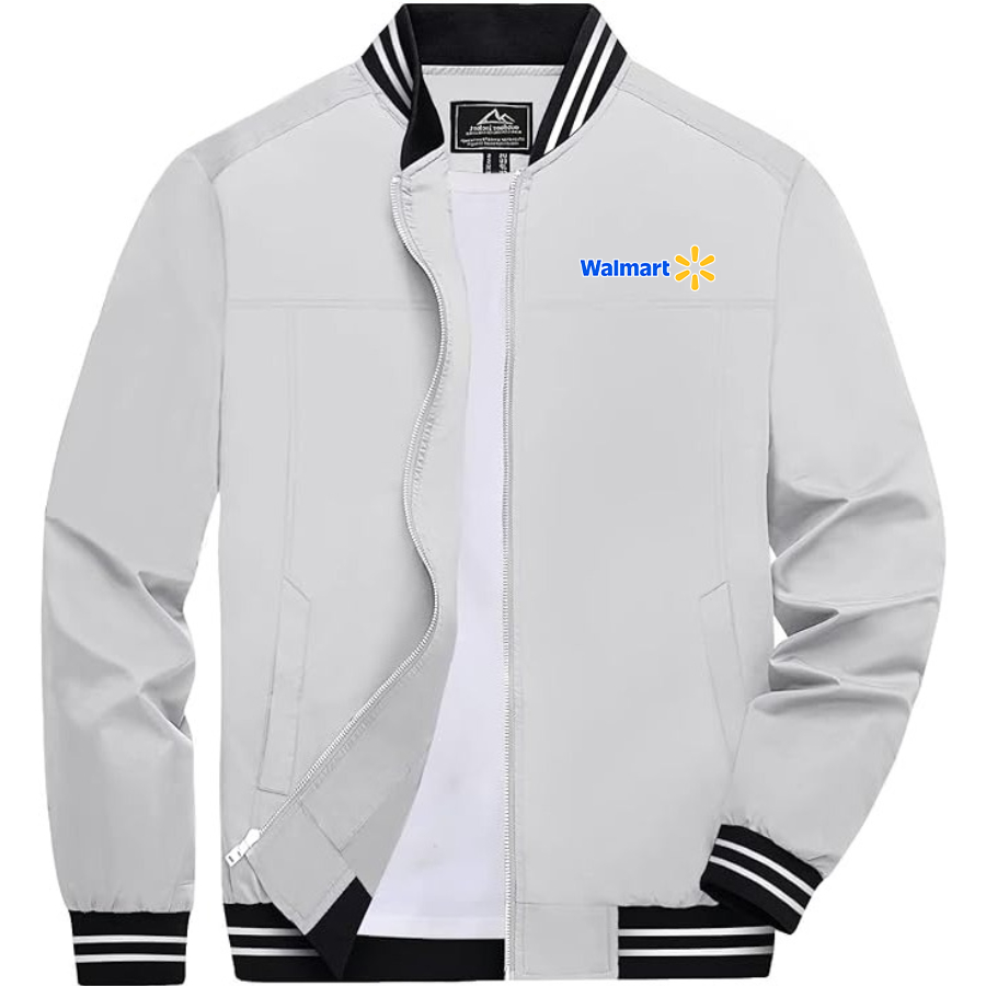 Men's Walmart Lightweight Zip-Up Bomber Jacket with Ribbed Collar and Cuffs Versatile Casual Outerwear