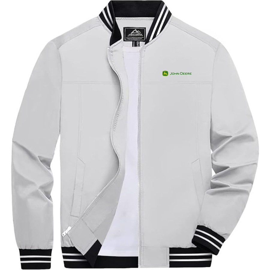 Men's John Deere Lightweight Zip-Up Bomber Jacket with Ribbed Collar and Cuffs Versatile Casual Outerwear