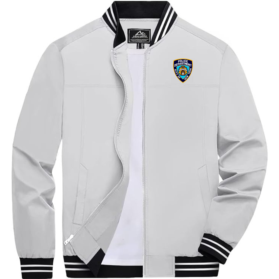 Men's NYPD Lightweight Zip-Up Bomber Jacket with Ribbed Collar and Cuffs Versatile Casual Outerwear