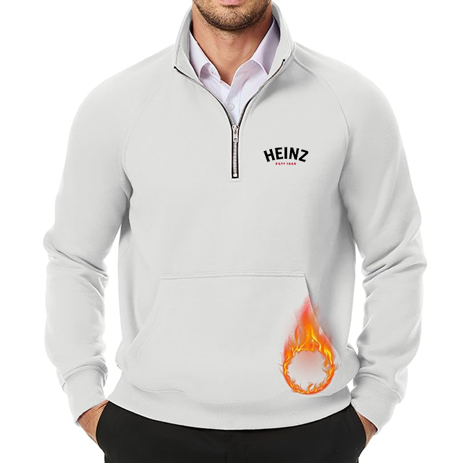 Men's HEINZ JMIERR  Quarter Zip Pullover Heavy Sweatshirts Warm Fleece Sweatshirt Polo