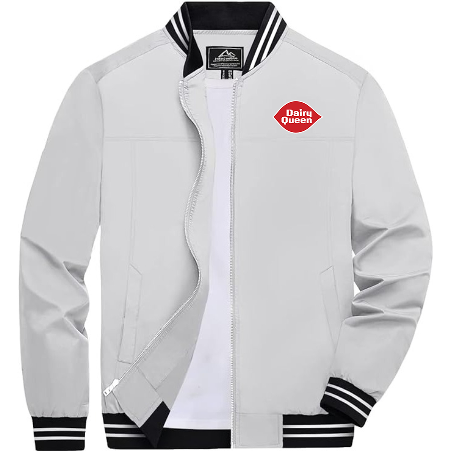 Men's Dairy Queen Lightweight Zip-Up Bomber Jacket with Ribbed Collar and Cuffs Versatile Casual Outerwear