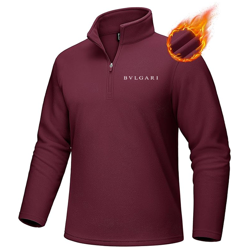 Men's BVLGARI MAGCOMSEN Quarter-Zip Pullover Polar Fleece Sweatshirt Stand Collar Long Sleeve Shirt for Men Thermal Winter Fall