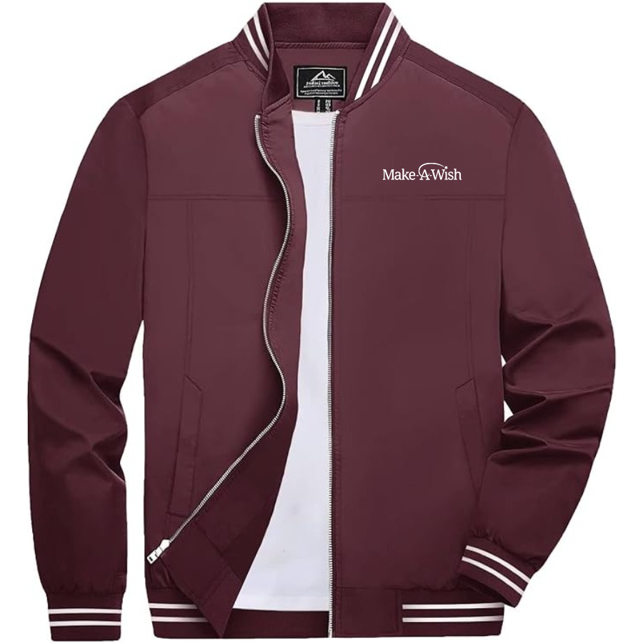Men's Make-A-Wish Lightweight Zip-Up Bomber Jacket with Ribbed Collar and Cuffs Versatile Casual Outerwear