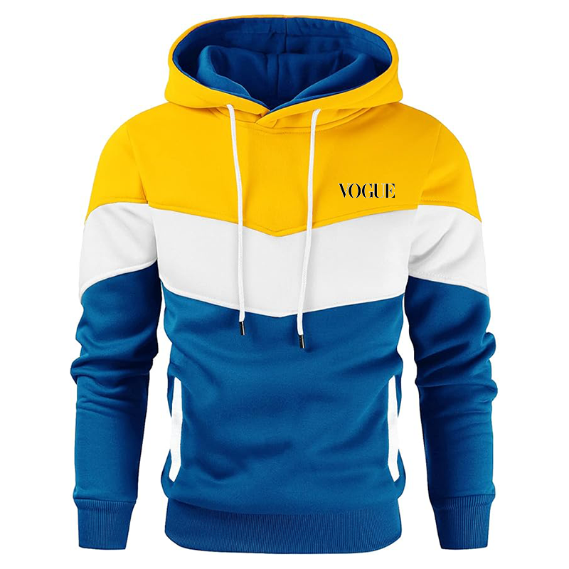Men's Vogue  Gesean Novelty Color Block Pullover Fleece Hoodie Long Sleeve Casual Sweatshirt with Pocket