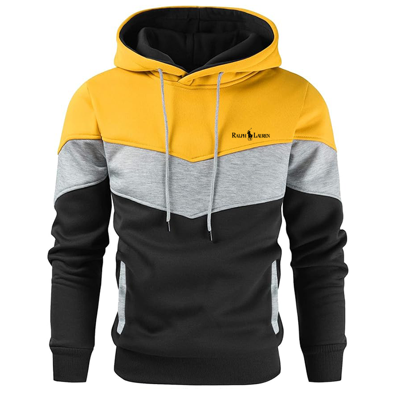 Men's  Polo Ralph Lauren Gesean Novelty Color Block Pullover Fleece Hoodie Long Sleeve Casual Sweatshirt with Pocket